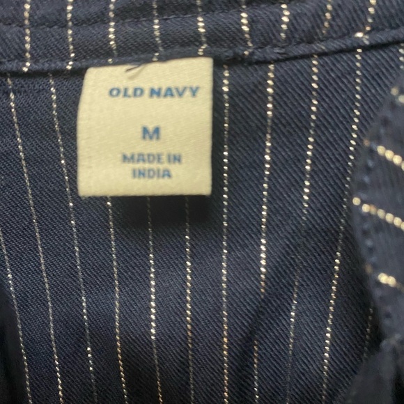 Women Medium Old Navy Long Sleeve Top Blue with Shiny Silver Stripes V-neck - Picture 4 of 10